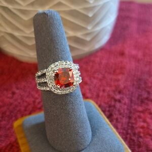 Elegant Silver and Red Gemstone Ring